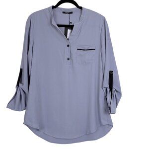 NWT Valolia Blouse Women’s‎ Medium Lavender/Gray Roll Tab Sleeve Pocket Shirt